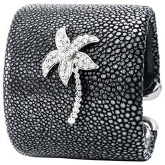 Diamond Stingray 18K White Gold Cuff Bangle Bracelet
