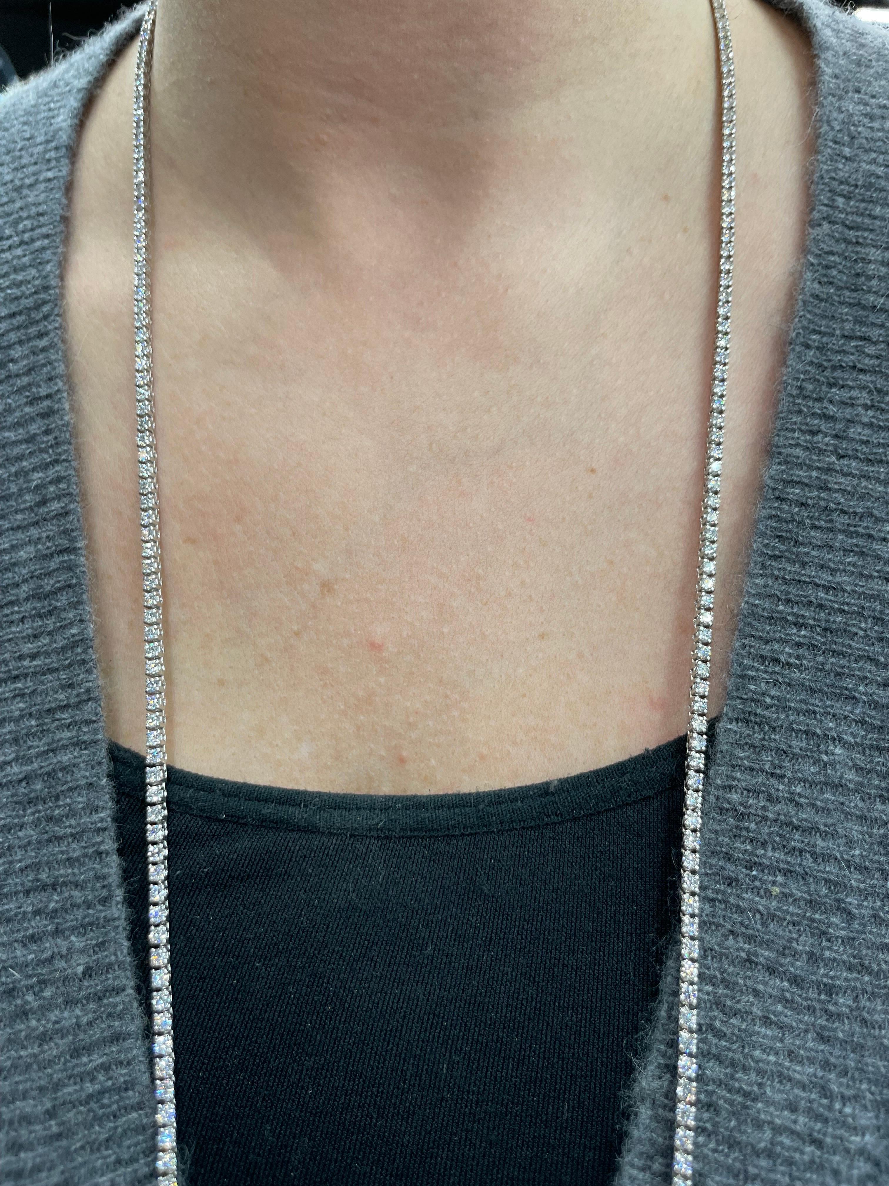 Diamond Straight Line Opera Necklace 15 Carats F-G 14k White Gold 2