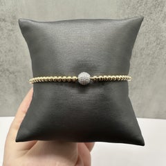 Bracelet à boules extensible avec diamants, or jaune 14 carats, 0,30 ct au total, réglable, neuf