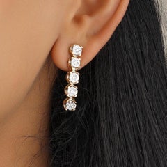 1.04 Carat Illusion Cluster Linear Natural Diamond Earrings, 14k Yellow Gold