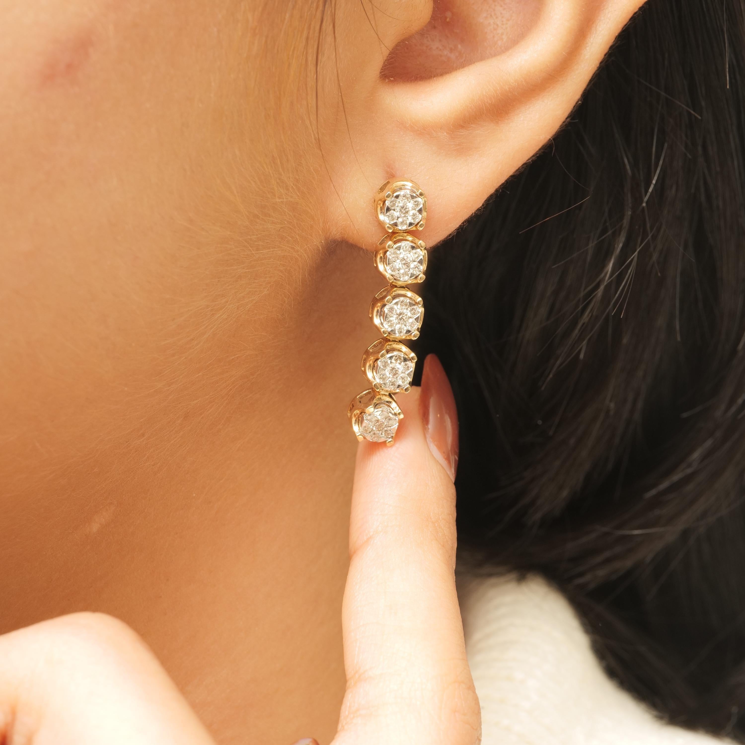 Pendientes de hilo de diamantes con engaste ilusión en oro macizo de 14k (certificado) Corte redondo en venta