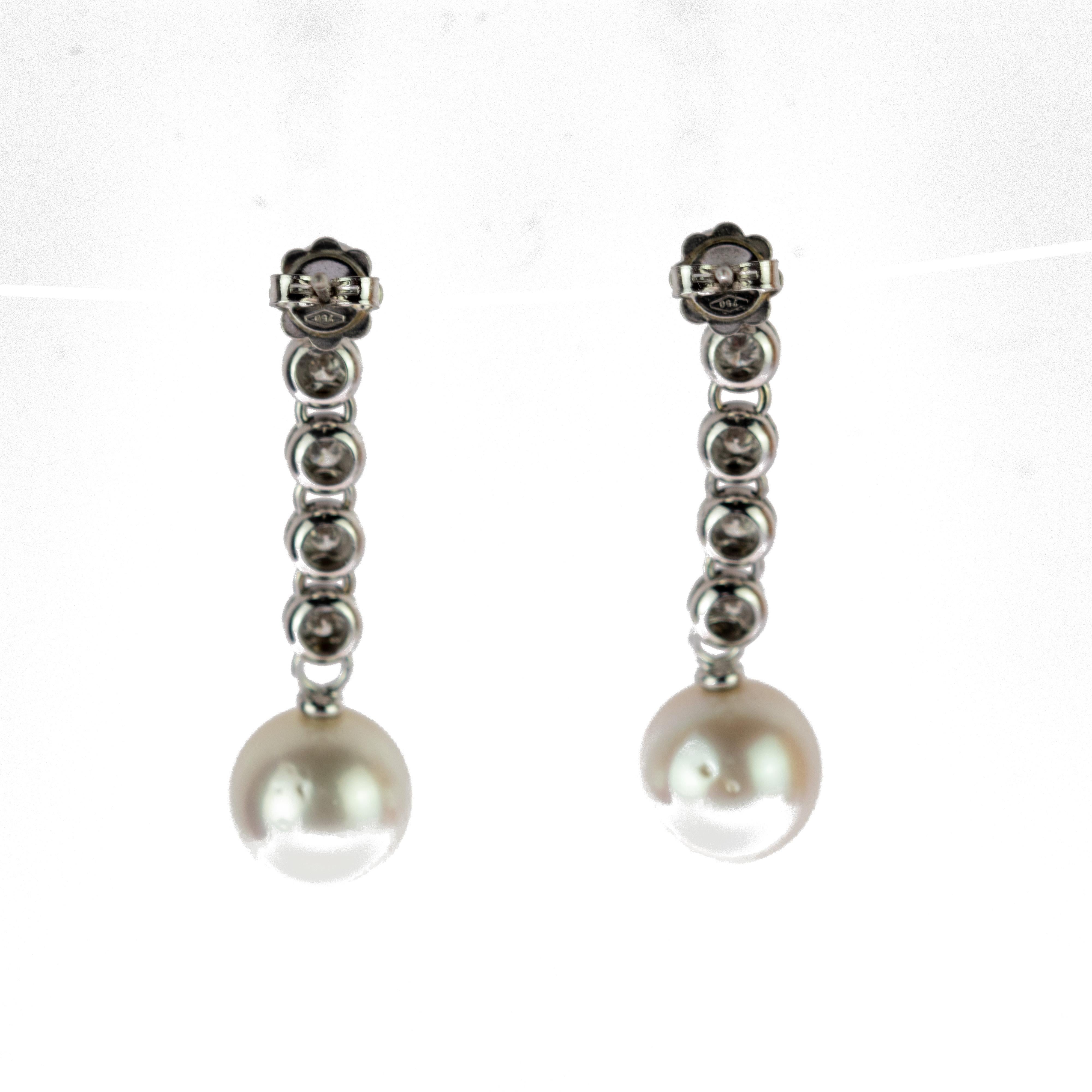 Diamond Stripe Australian Sea Pearl 18 Karat White Gold Drop Earrings For Sale 1