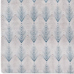 'Diamond Stripe Blue' Hand-Knotted, Contemporay, Geometric Wool and Silk Rug
