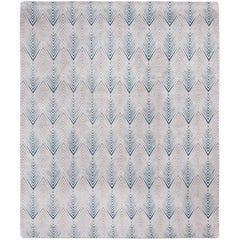 'Diamond Stripe Blue' Hand-Knotted, Contemporay, Geometric Wool and Silk Rug