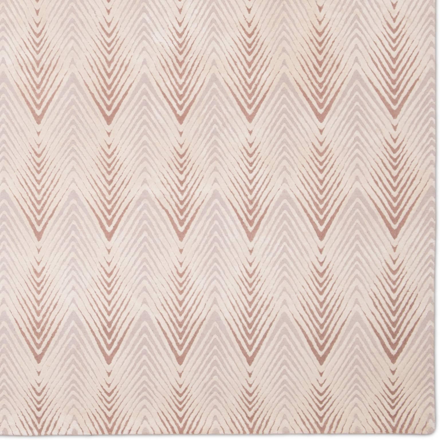 'Diamond Stripe_blush' Hand-Knotted, Contemporay, Geometric Wool and Silk Rug For Sale 1