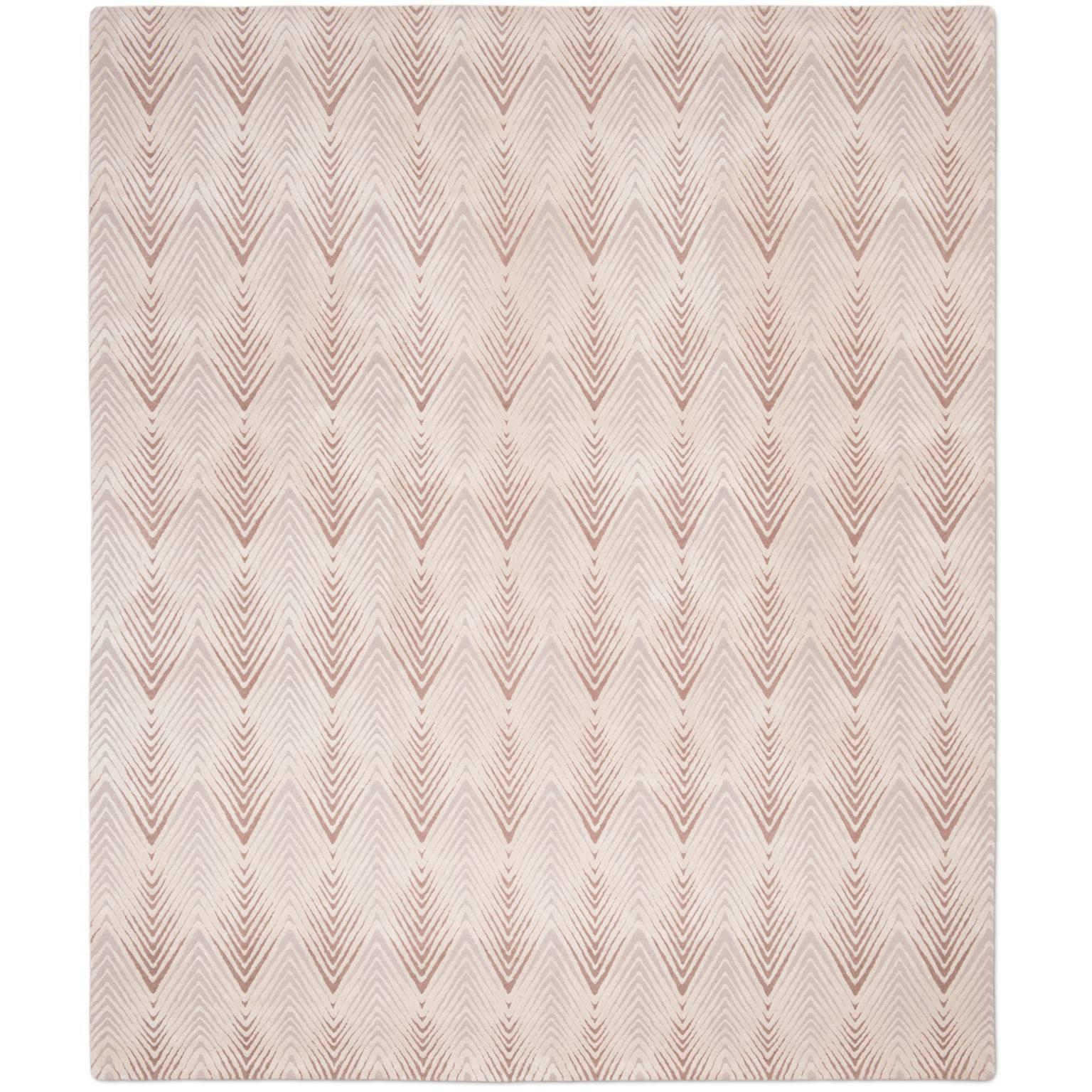 'Diamond Stripe_blush' Hand-Knotted, Contemporay, Geometric Wool and Silk Rug For Sale