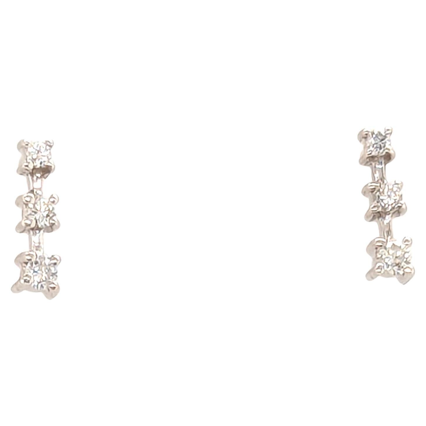 Boucles d'oreilles Diamond Stud 3 Stone Mined .25ct Past Present Future 14K en vente