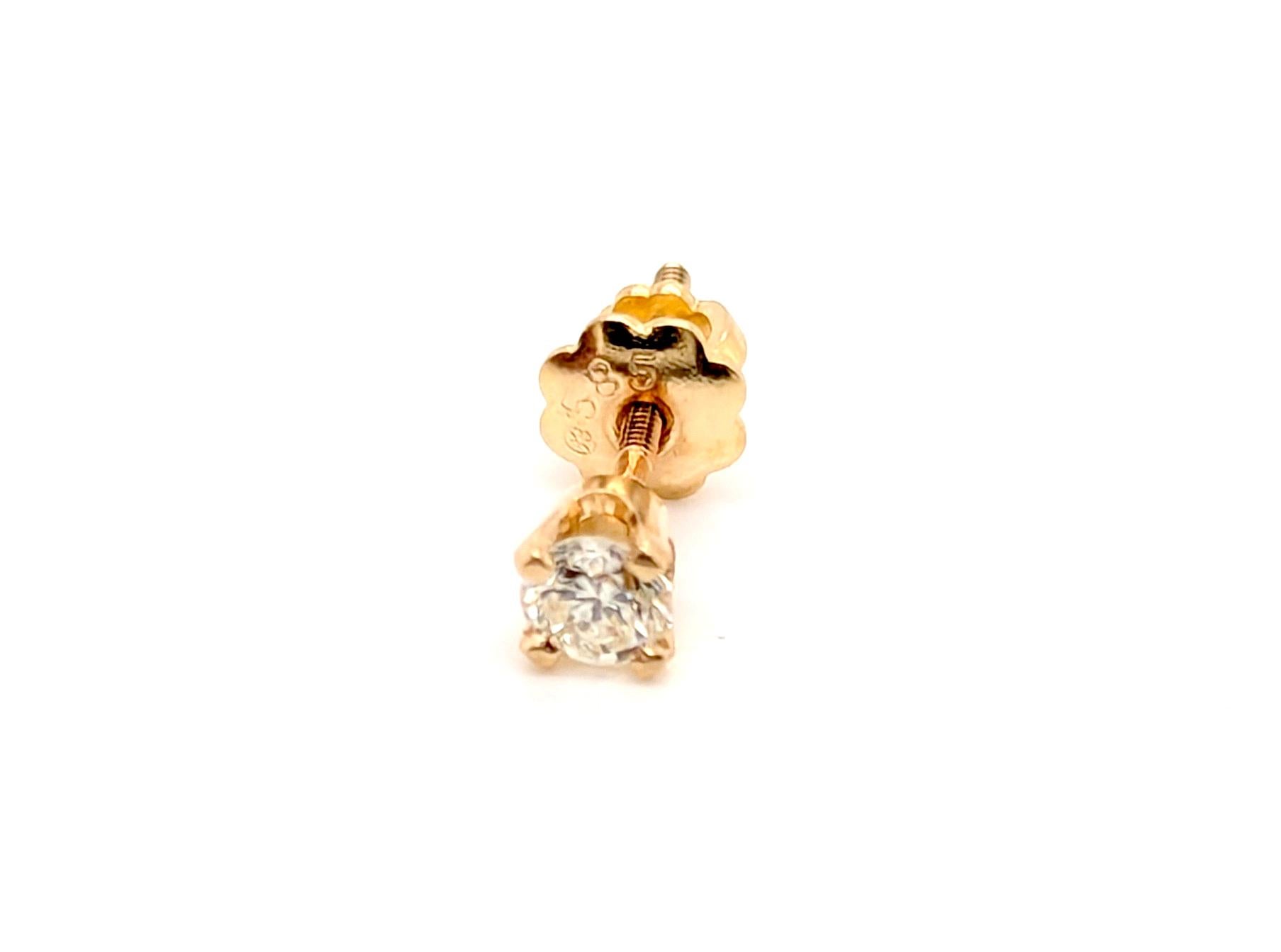 Boucles d'oreilles clou diamant 4 branches .25ct RBC I-J SI Screwback 14K Yellow Gold Unisexe en vente