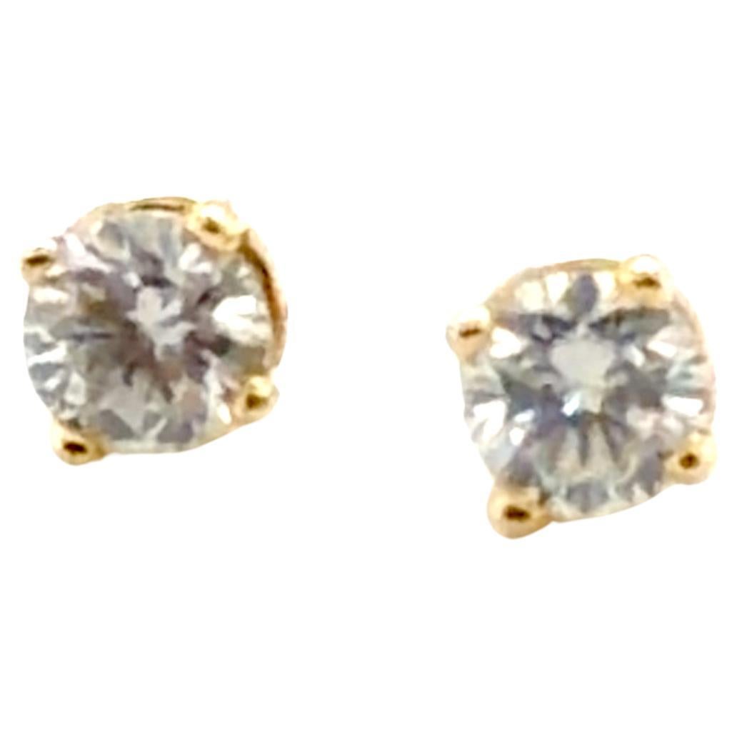 Diamond Stud 4 Prong Earrings .50ct RBC E-F VVS-VS Screwback 14K Yellow Gold For Sale