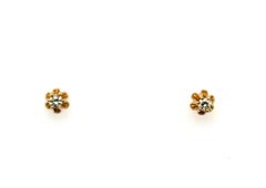 Diamond Stud Buttercup Earrings 1/8ct Round Brilliant F-G VS 14K Yellow Gold
