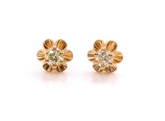 Diamond Stud Buttercup Earrings .25ct Round Brilliant Screwback 14K Yellow Gold