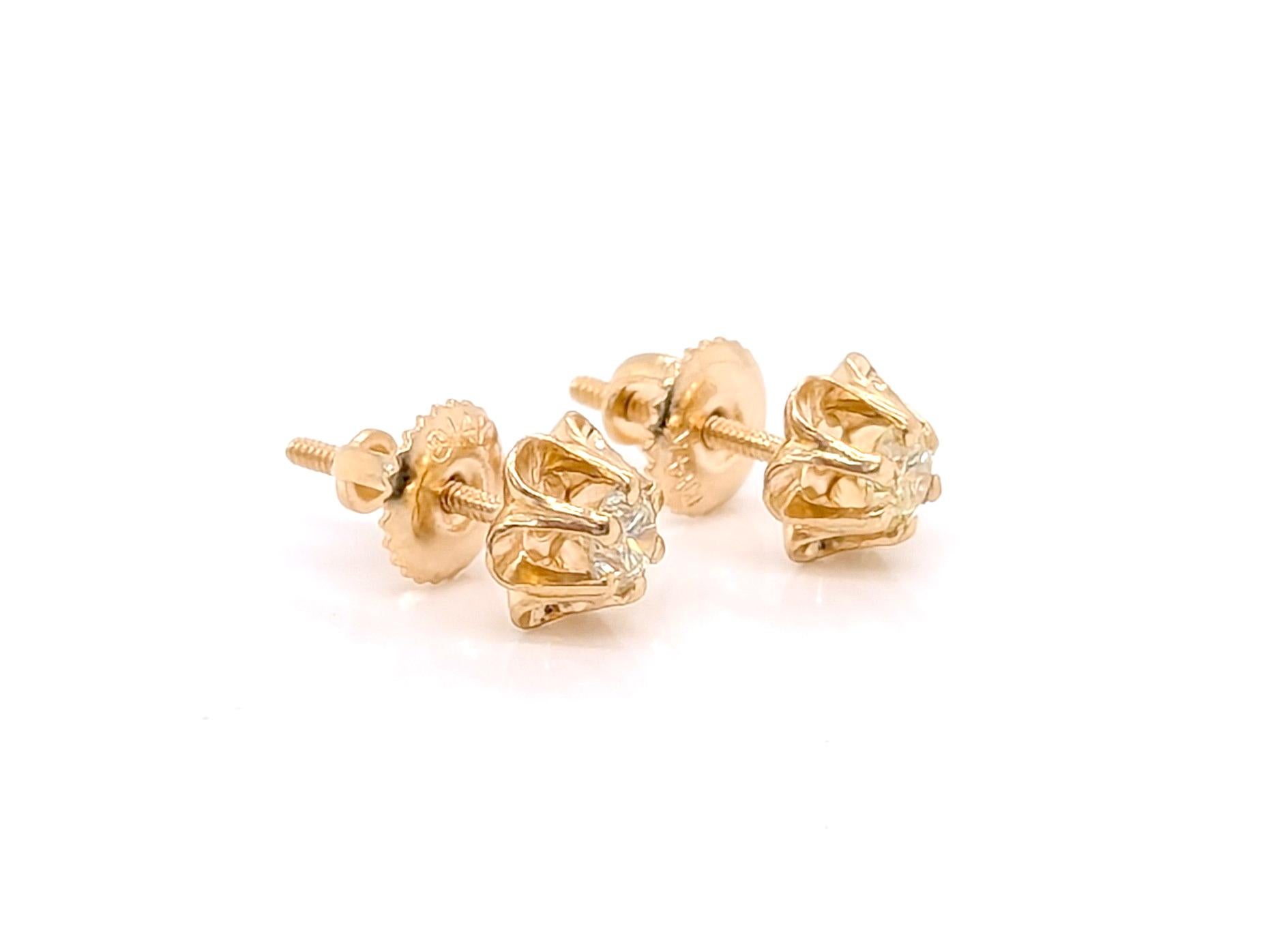 Taglio rotondo Orecchini a perno con diamante Buttercup da 0,25 ct. Brilliante rotondo a vite in oro giallo 14K in vendita