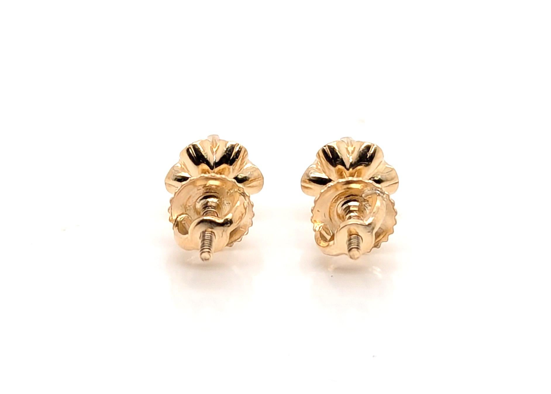 Orecchini a perno con diamante Buttercup da 0,25 ct. Brilliante rotondo a vite in oro giallo 14K In condizioni ottime in vendita a Dearborn, MI