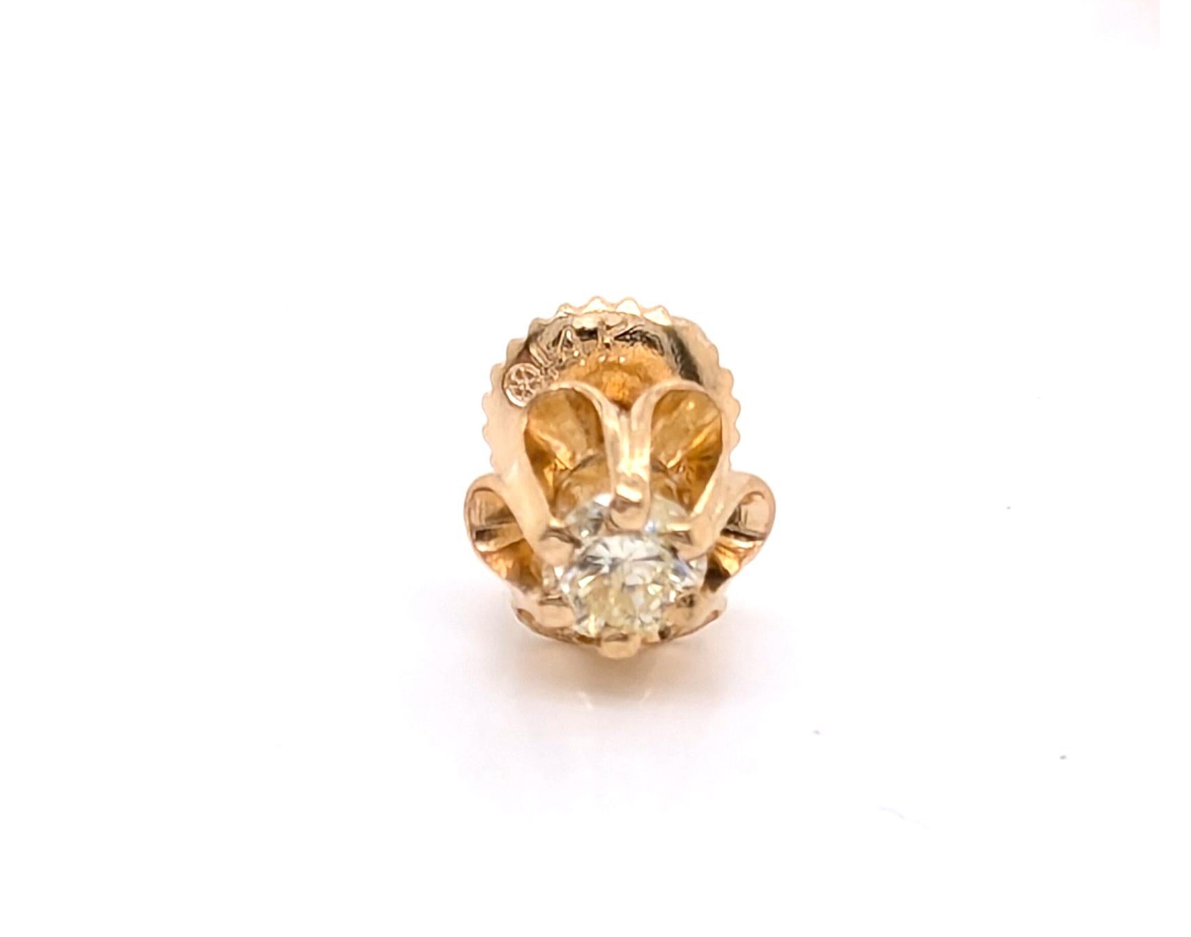 da uomo o donna Orecchini a perno con diamante Buttercup da 0,25 ct. Brilliante rotondo a vite in oro giallo 14K in vendita