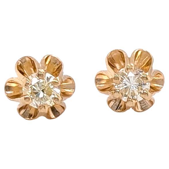 Orecchini a perno con diamante Buttercup da 0,25 ct. Brilliante rotondo a vite in oro giallo 14K in vendita