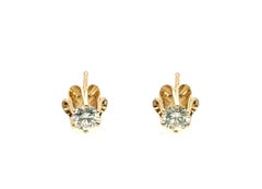 Diamond Stud Buttercup Earrings .50ct Round Brilliant H VVS 14K Yellow Gold
