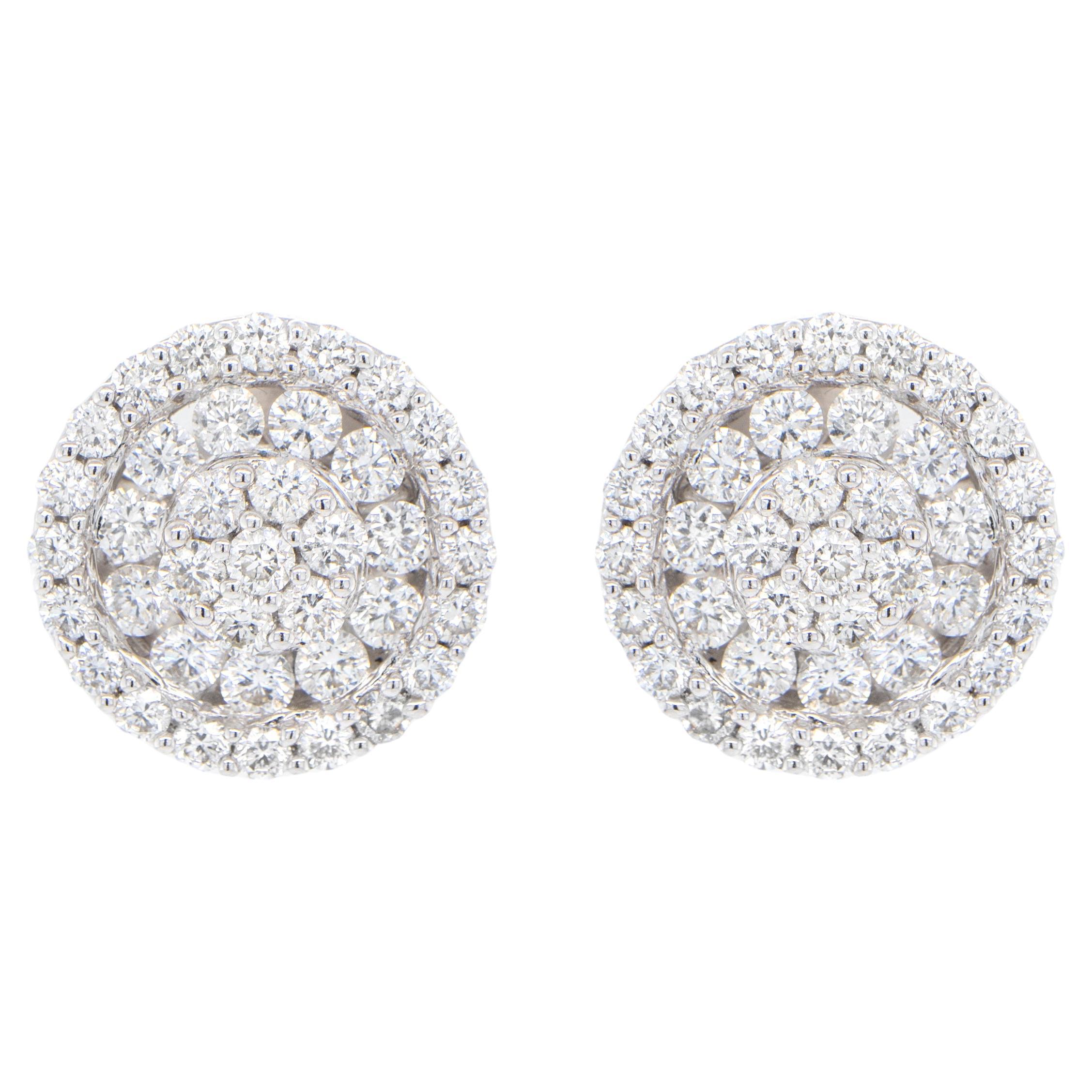 Diamond Stud Cluster Earrings 3.64 Carats 18K White Gold For Sale