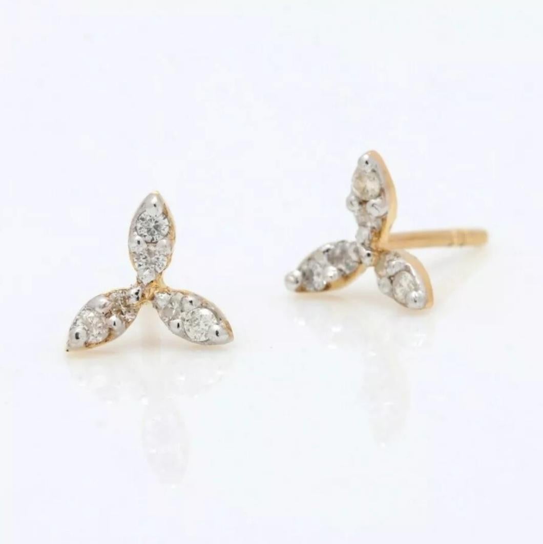 Diamond Stud Earring 14K Solid Gold Floral Ohrstecker für Frauen Weihnachtsgeschenk im Angebot 4