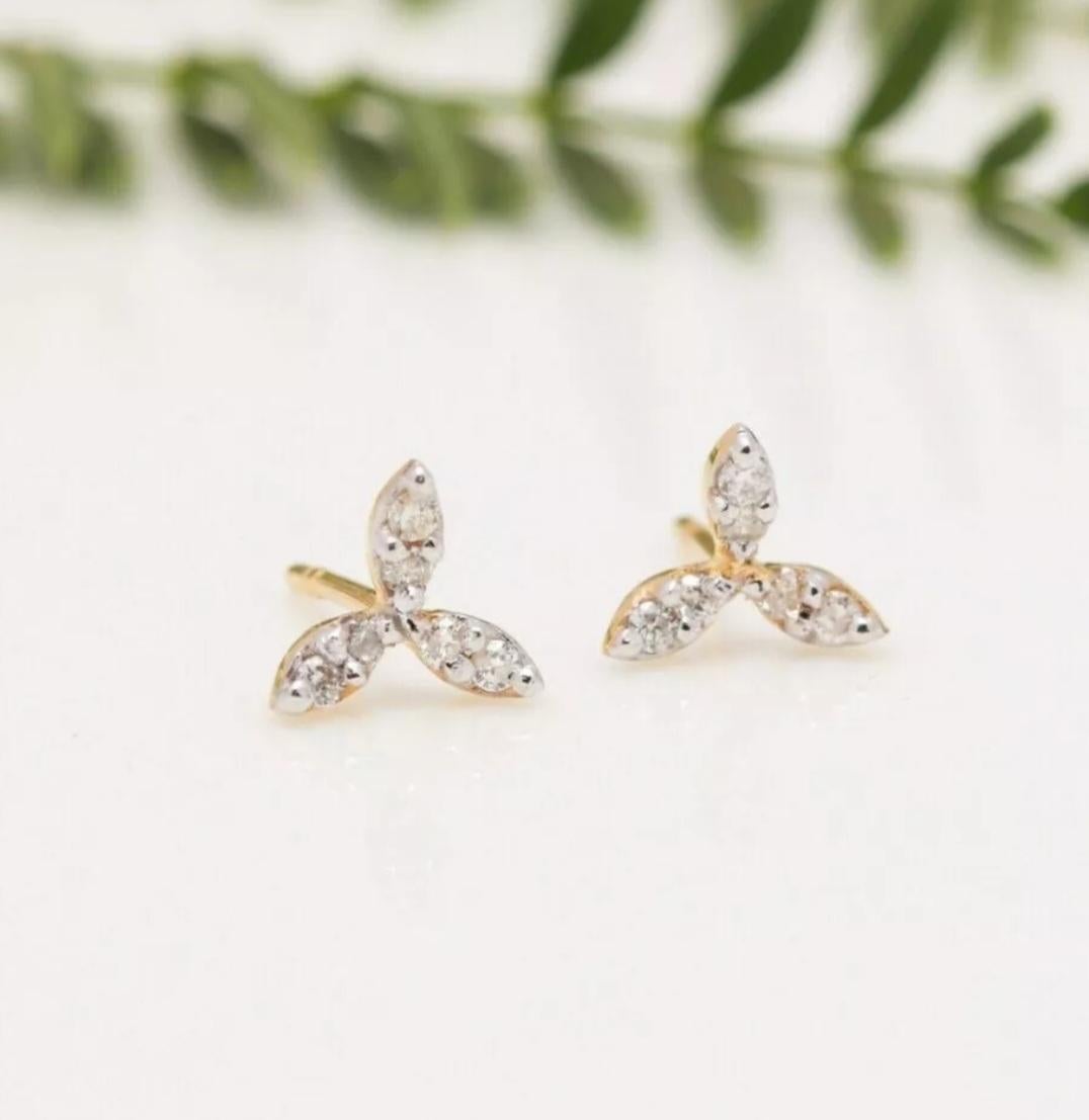 Diamond Stud Earring 14K Solid Gold Floral Ohrstecker für Frauen Weihnachtsgeschenk im Angebot 5