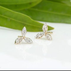 Diamond Stud Earring 14K Solid Gold Floral stud earring For Women Christmas Gift