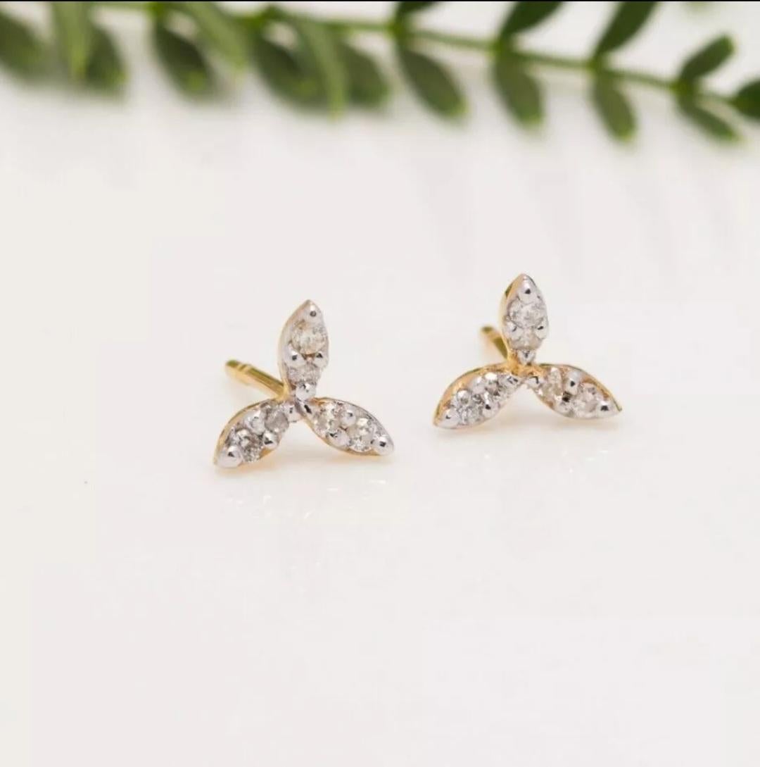 Diamond Stud Earring 14K Solid Gold Floral Ohrstecker für Frauen Weihnachtsgeschenk (Art déco) im Angebot