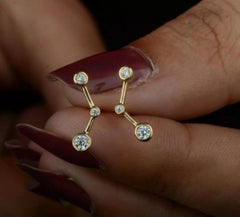 Diamond Stud Earring 14k Solid Gold Minimalist Designer Jewelry Birthday Gift.