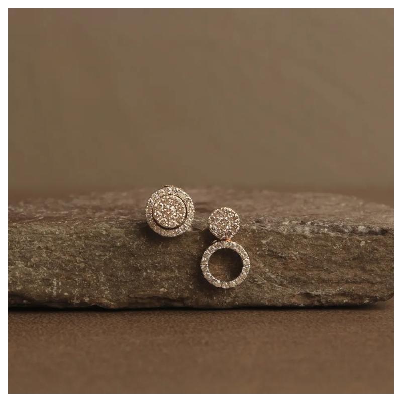 Round Cut Diamond Stud Earring Made in 14K Solid Yellow Gold For Sale