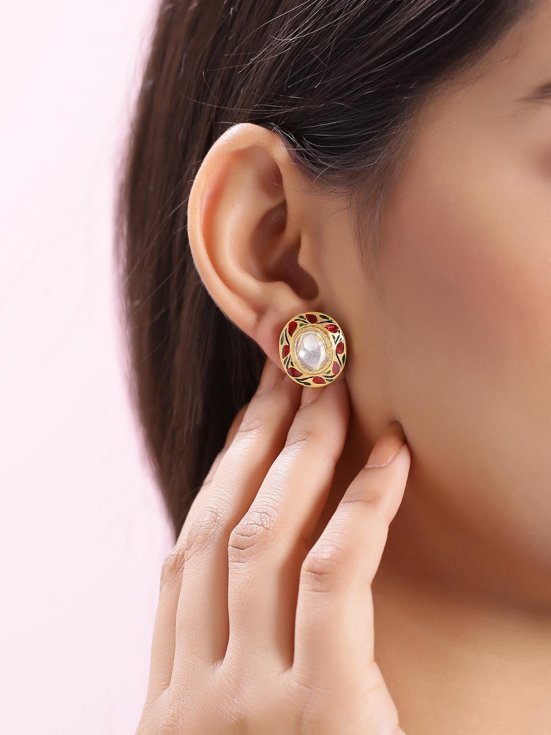 Art déco Paire de boucles d'oreilles diamant avec émail complexe en or 18 carats Handcraft en vente