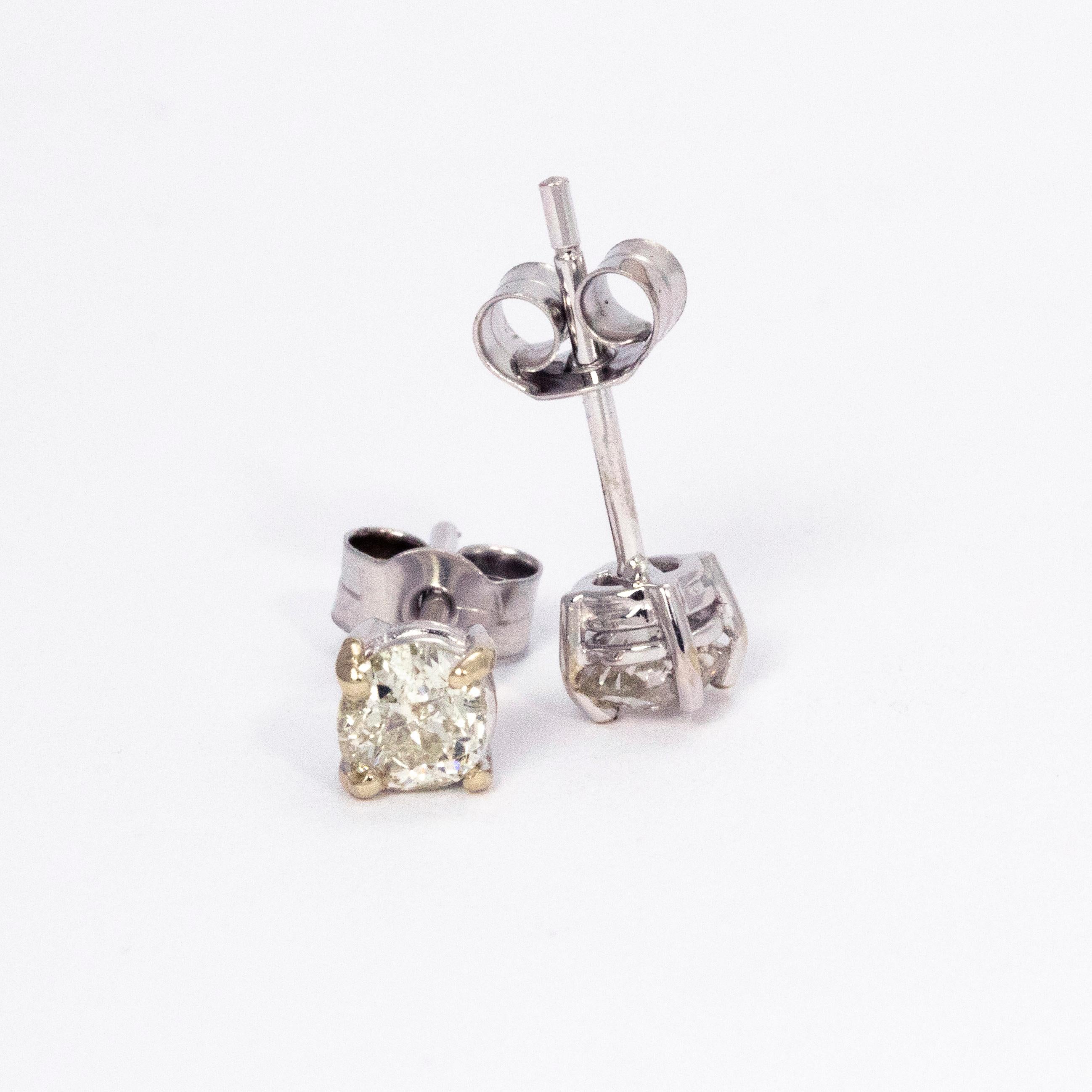 Simple and elegant diamond stud earrings. Two 0.35 carat diamonds set in 18ct white gold.