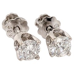 Orecchini con diamanti da 1/2 carato a 4 punte in oro bianco 14K con chiusura a vite, coniati .50ct