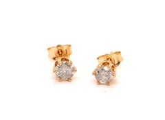 Diamond Stud Earrings 1/2 Carat 6 Prong Mined 14K Yellow Gold .50ct
