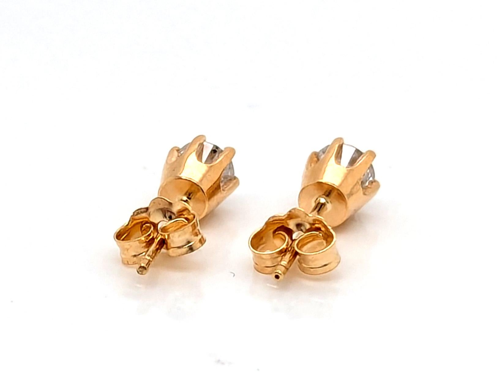 Boucles d'oreilles diamant 1/2 Carat 6 Prong Mined 14K Yellow Gold .50ct Excellent état - En vente à Dearborn, MI
