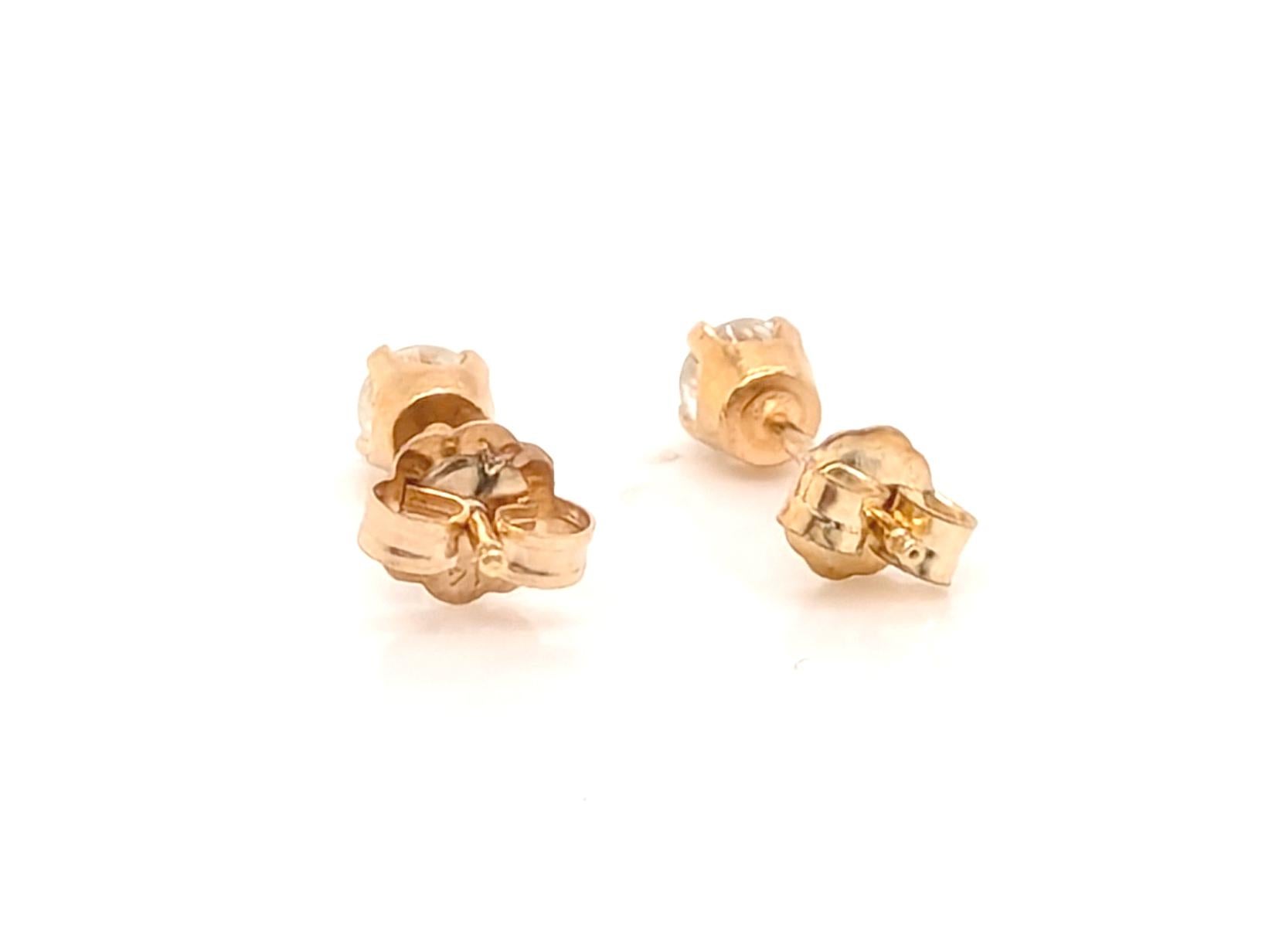 Diamond Stud Earrings 1/3ct Mined 4 Prong 14K Yellow Gold Pushback In Excellent Condition For Sale In Dearborn, MI