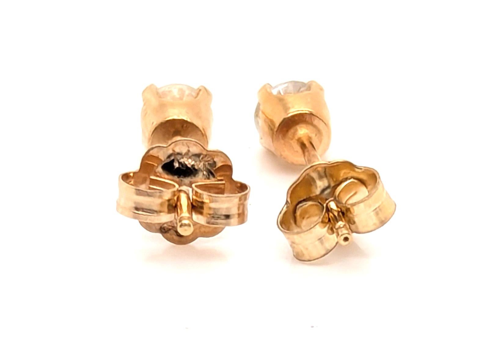 Women's or Men's Diamond Stud Earrings 1/3ct Mined 4 Prong 14K Yellow Gold Pushback For Sale