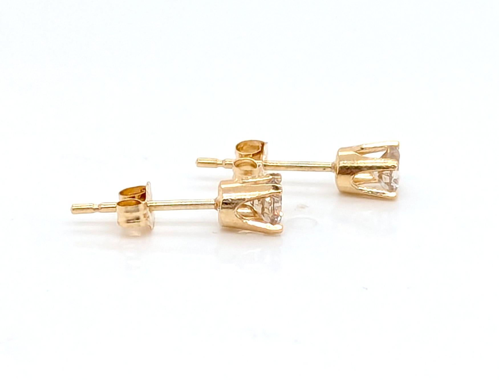 Round Cut Diamond Stud Earrings 1/3ct Mined RBC 4 Prong 14K Yellow Gold Pushback For Sale