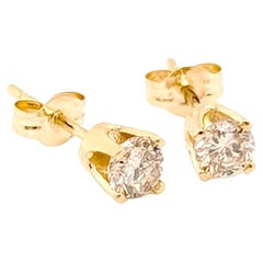 Diamond Stud Earrings 1/3ct Mined RBC 4 Prong 14K Yellow Gold Pushback