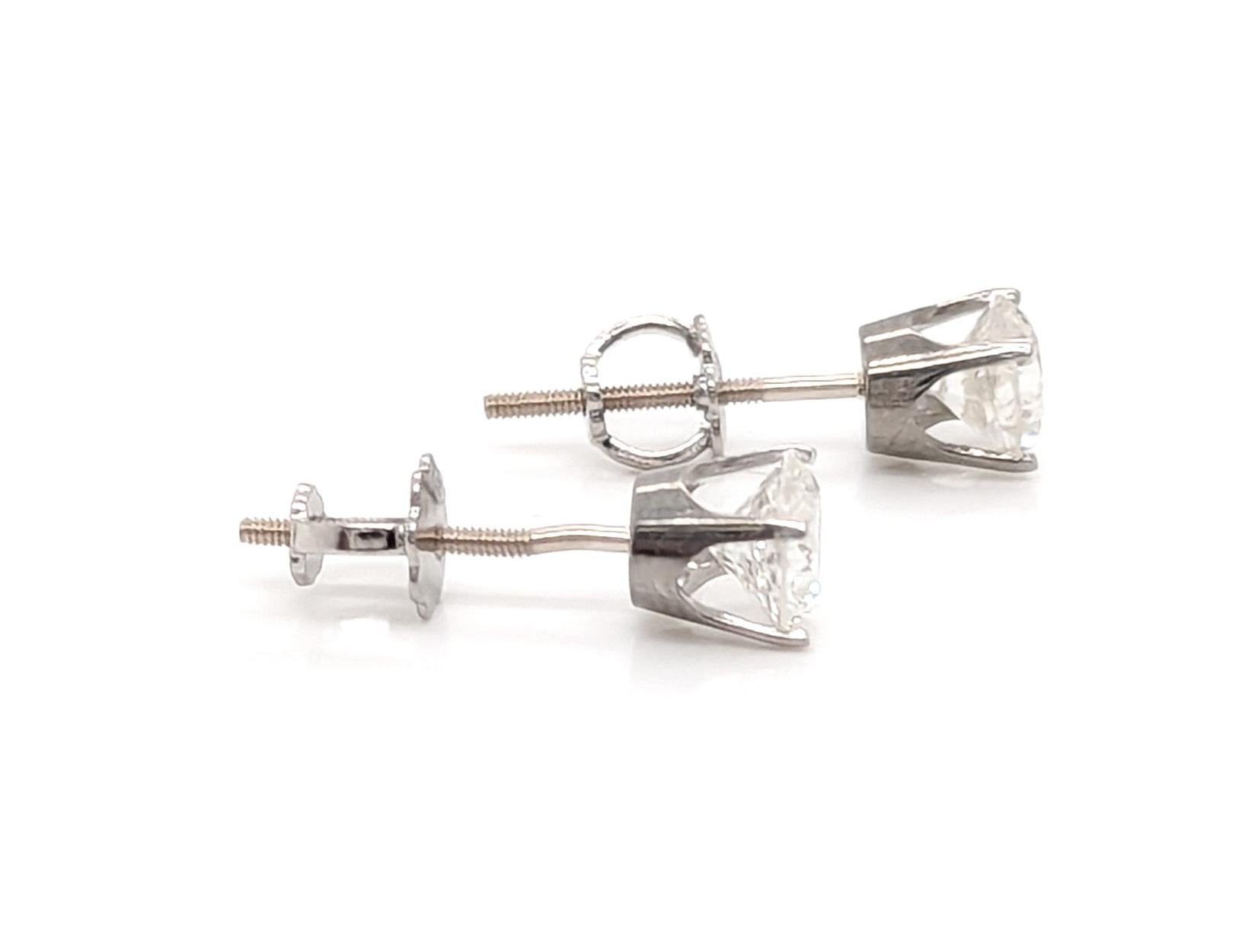 Diamant-Ohrstecker 1 Karat 4 Zacken 14K Weißgold Screwback Mined 1ct (Rundschliff) im Angebot
