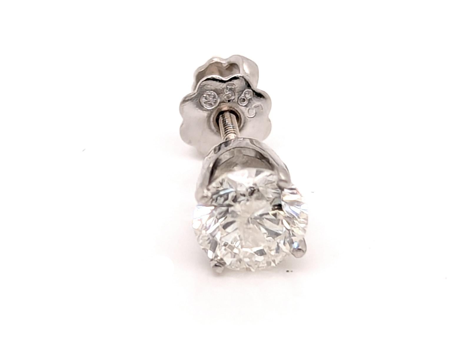 Diamant-Ohrstecker 1 Karat 4 Zacken 14K Weißgold Screwback Mined 1ct für Damen oder Herren im Angebot