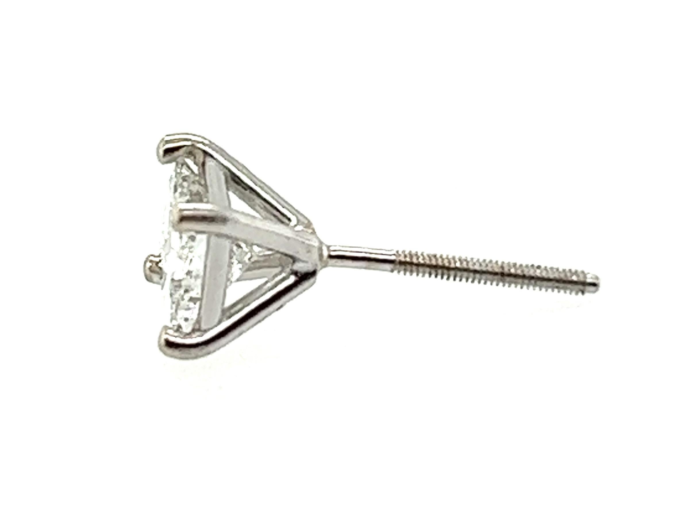 Princess Cut Diamond Stud Earrings 1 Carat Princess 14k EGL Certified Natural Mined Screwback For Sale