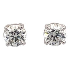 Diamond Stud Earrings 1.22 Carats H SI2-I1 14 Karat White Gold Basket Setting