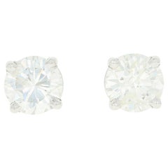 Diamond Stud Earrings, 14 Karat Gold Pierced Screw-On Backs Round Cut 2.00 Carat