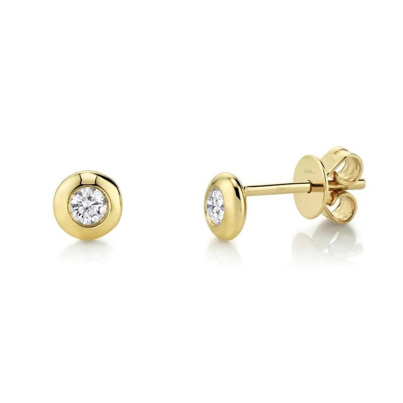 Diamond Stud Earrings 14 Karat Yellow Gold In New Condition For Sale In Miami, FL