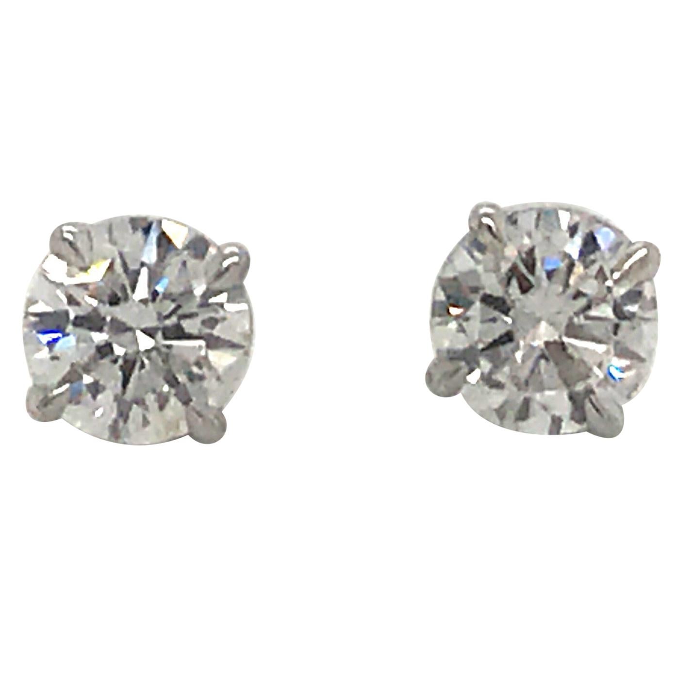 Diamond Stud Earrings 1.43 Carat F-G SI3-I1 14 Karat White Gold