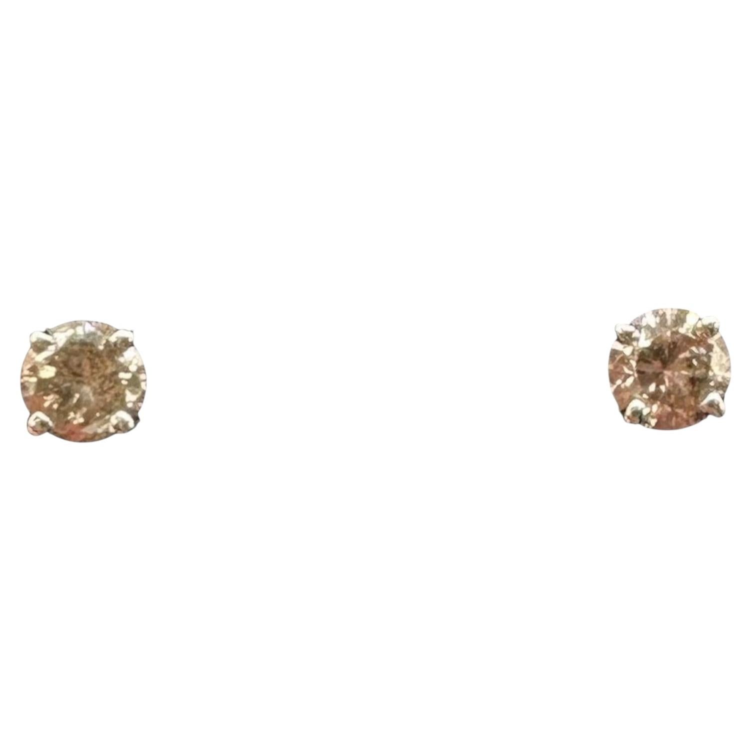 Diamond Stud Earrings 14K White Gold 0.25ctw Champagne Diamonds Push Backs New For Sale
