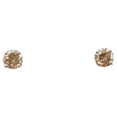 Diamond Stud Earrings 14K White Gold 0.25ctw Champagne Diamonds Push Backs New