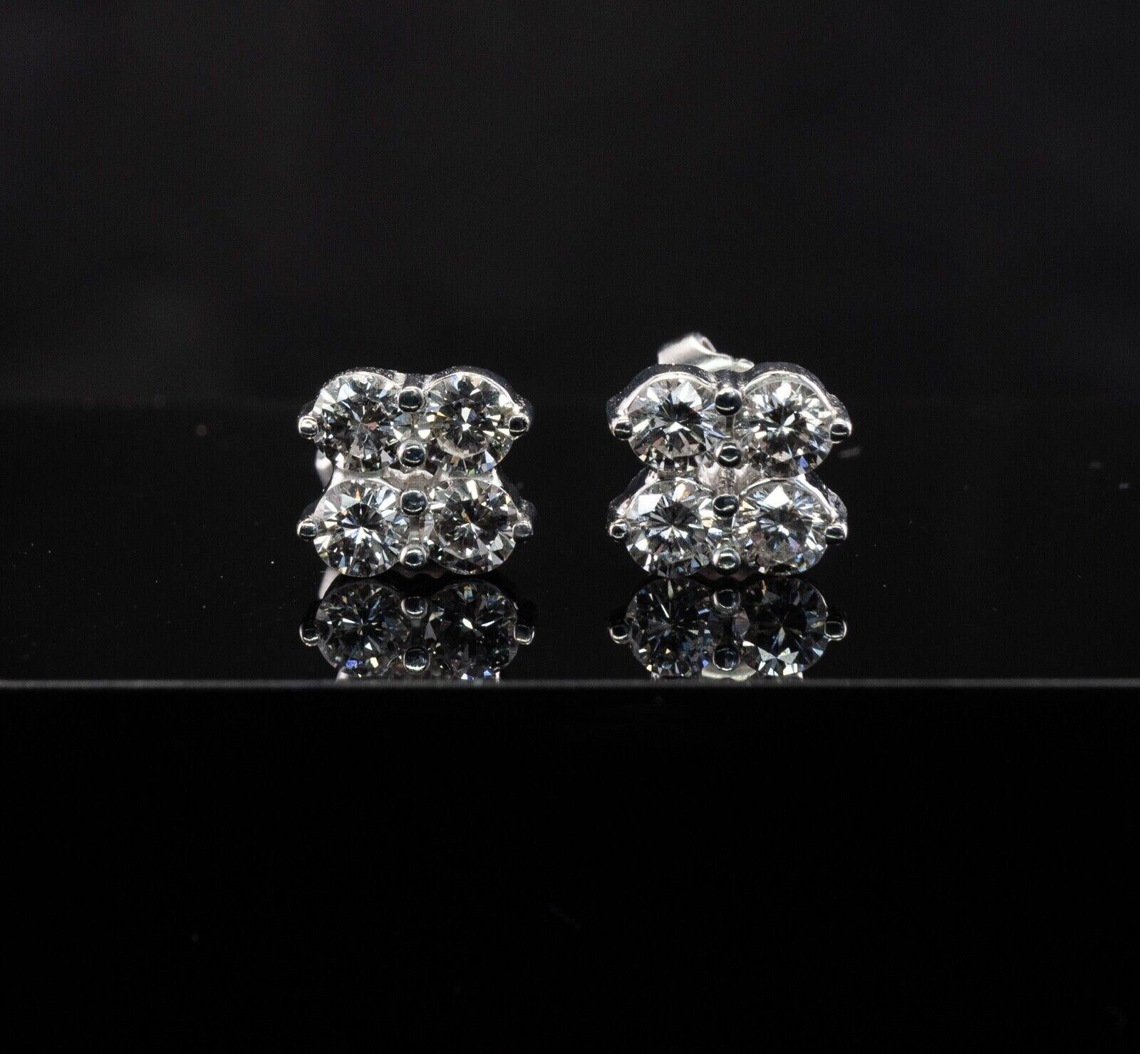 Round Cut Diamond Stud Earrings 14K White Gold Vintage 1.20 TDW For Sale