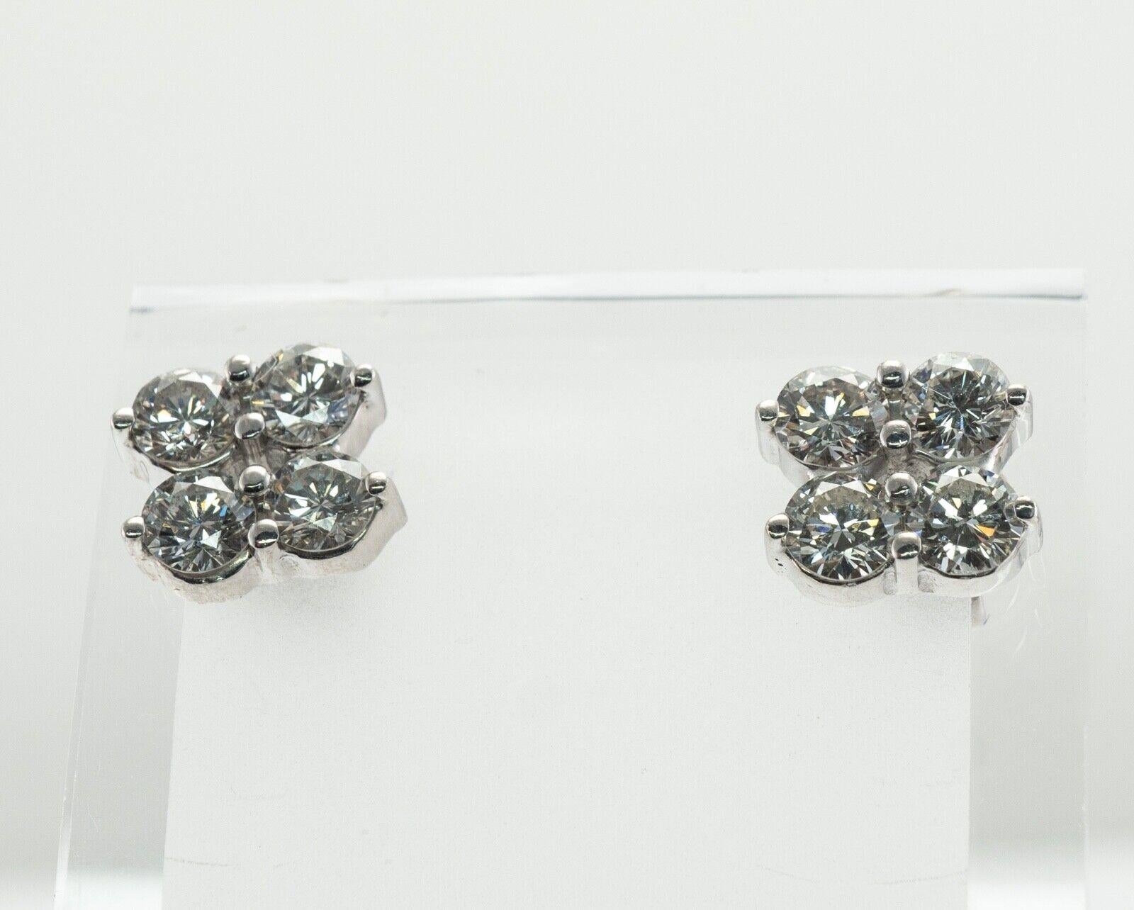 Women's Diamond Stud Earrings 14K White Gold Vintage 1.20 TDW For Sale