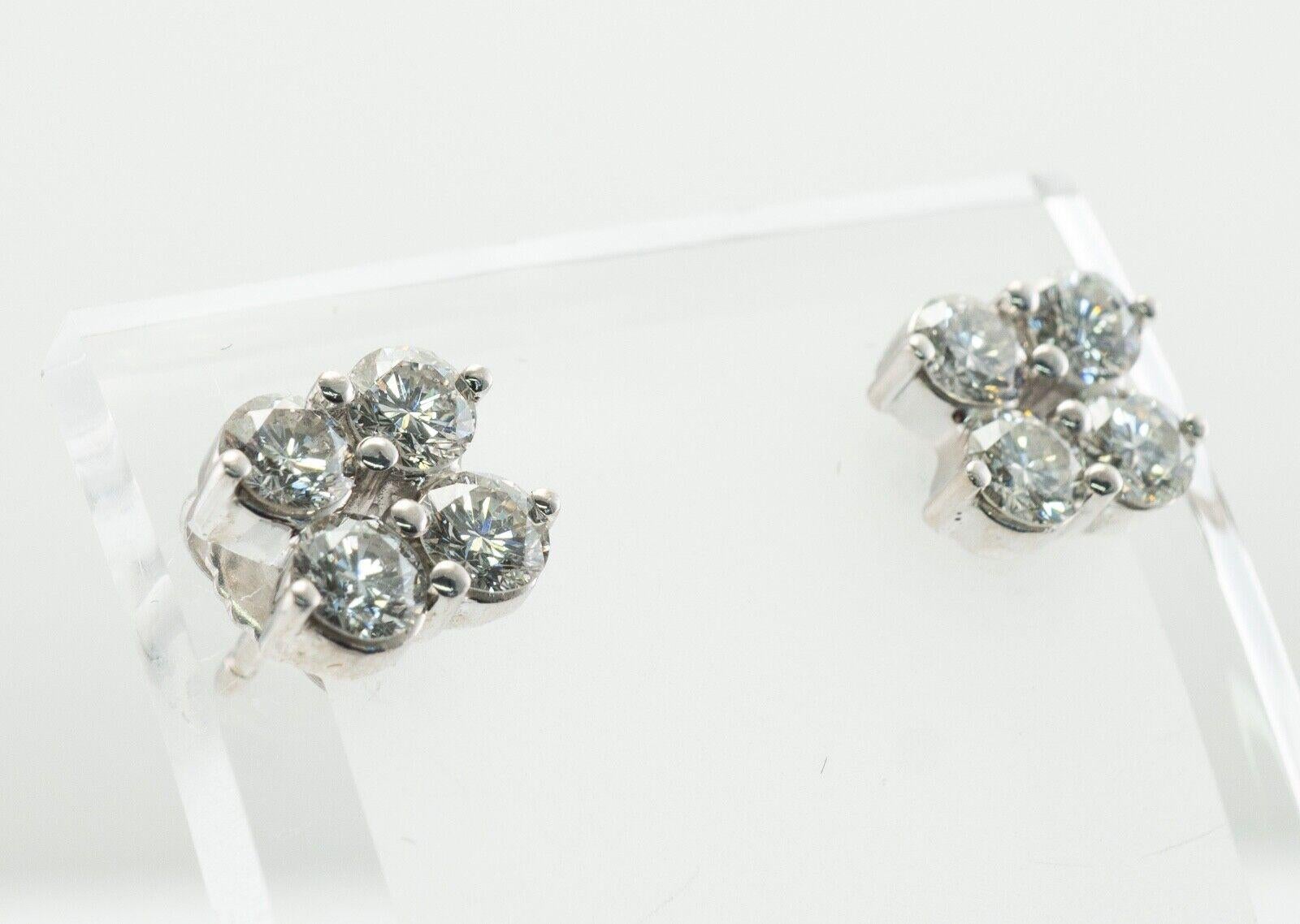Diamond Stud Earrings 14K White Gold Vintage 1.20 TDW For Sale 1