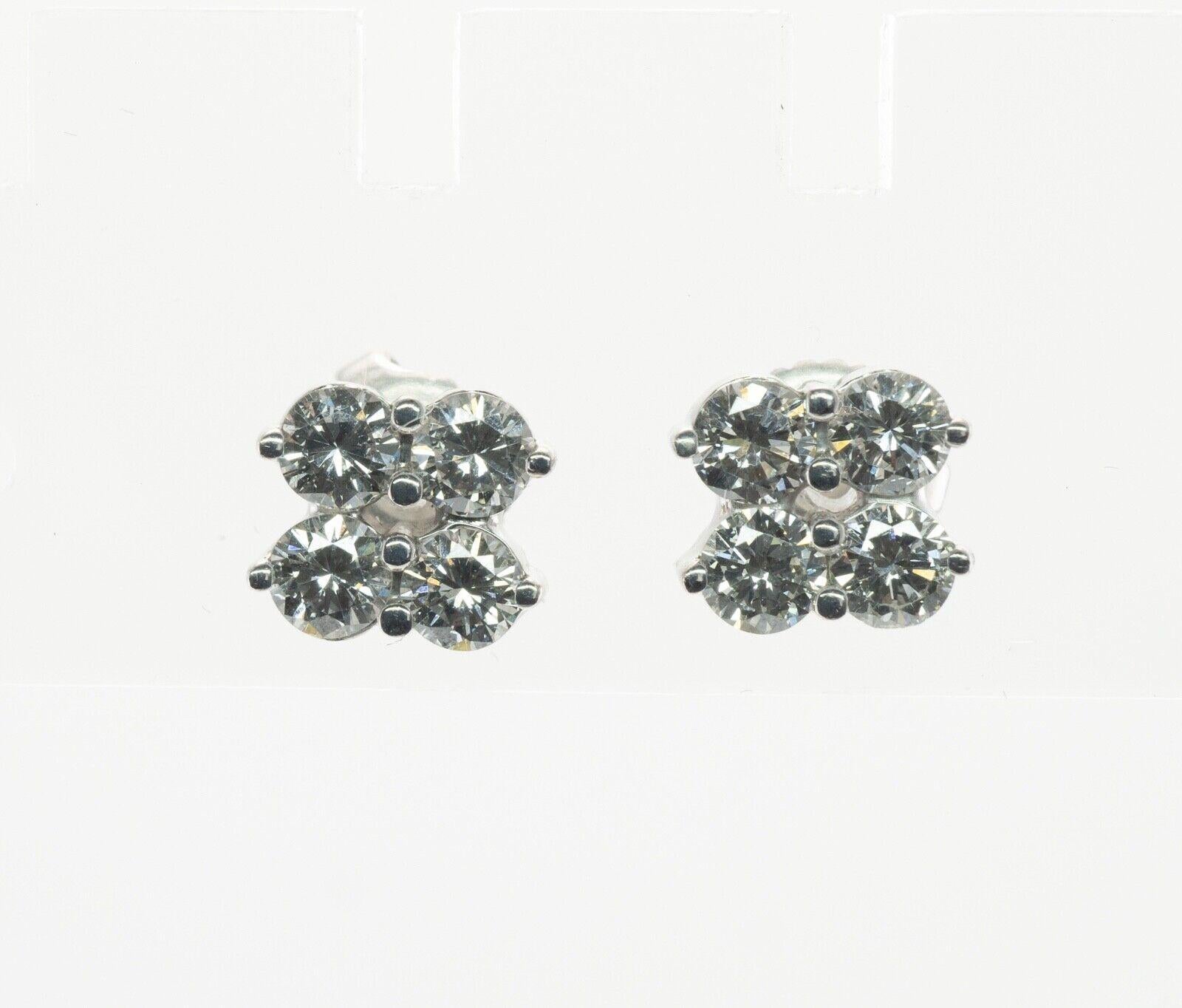 Diamond Stud Earrings 14K White Gold Vintage 1.20 TDW For Sale 4