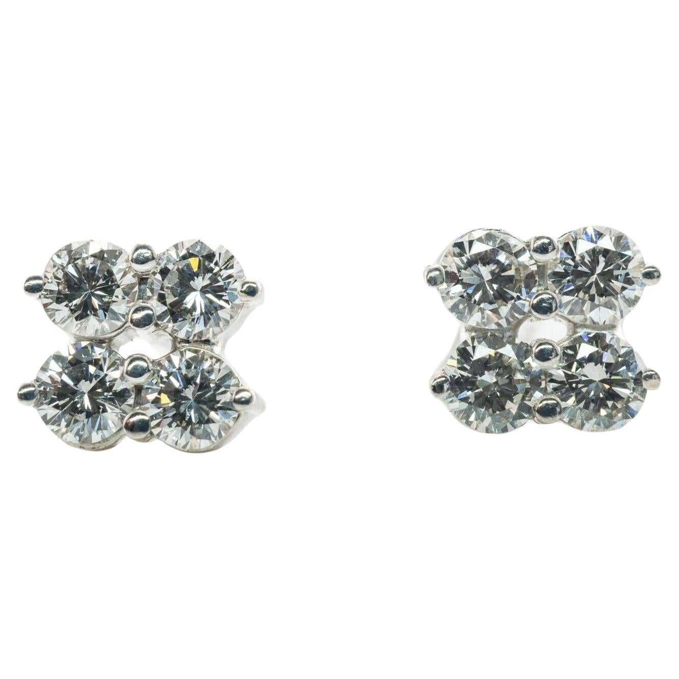 Diamond Stud Earrings 14K White Gold Vintage 1.20 TDW For Sale